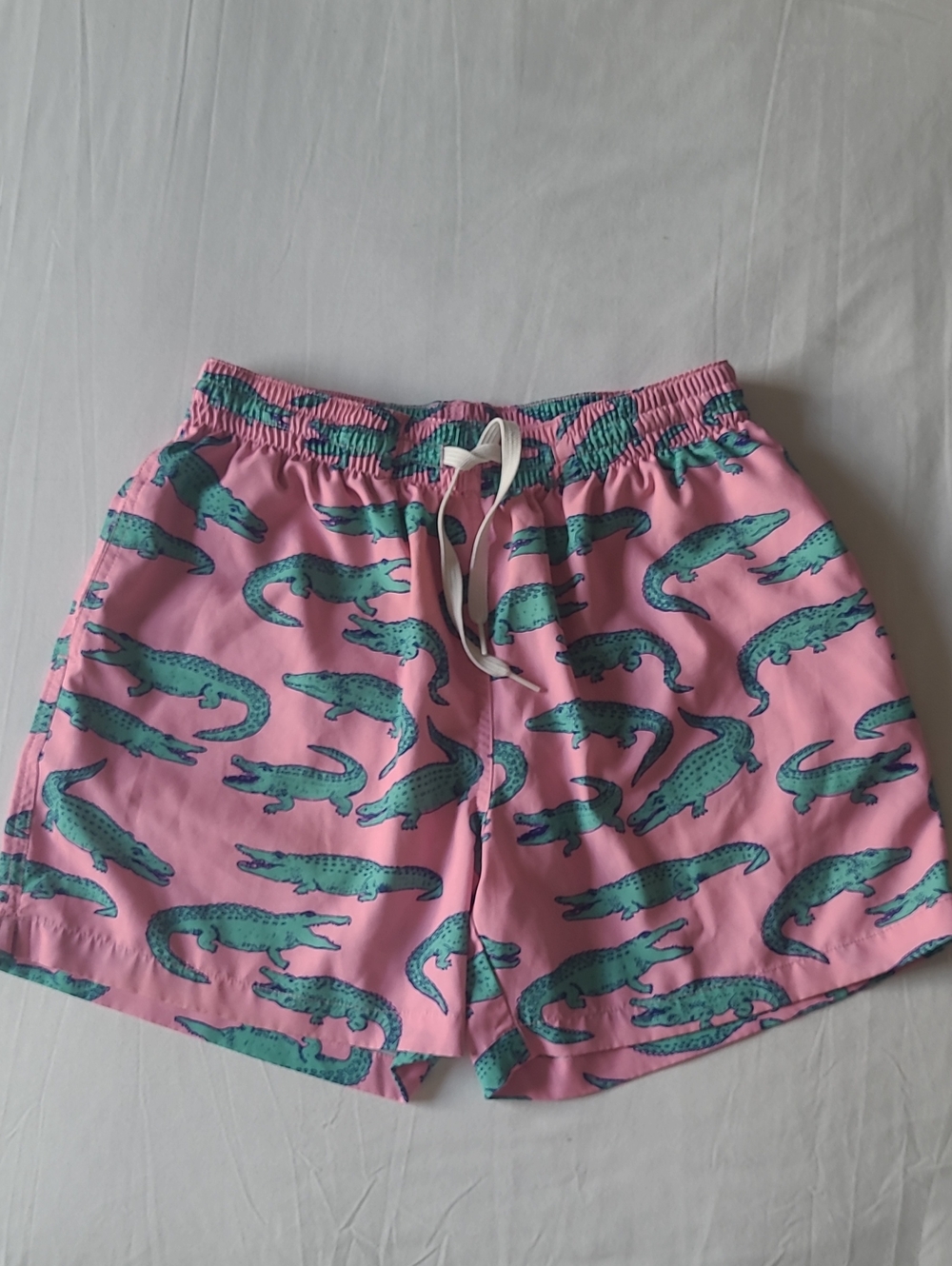 chubbies Pink Swim Trunks with Teal Alligator Print